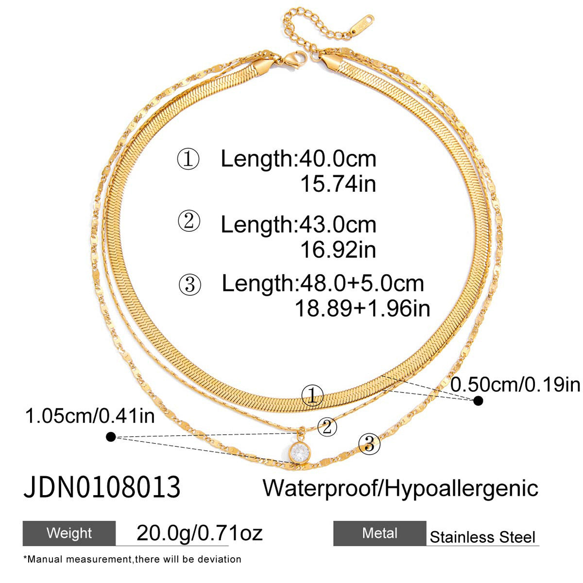 Collana da donna minimalista geometrica in acciaio al titanio placcato con zirconia, lunghezza regolabile e catena a clavicola a strati in acciaio inossidabile