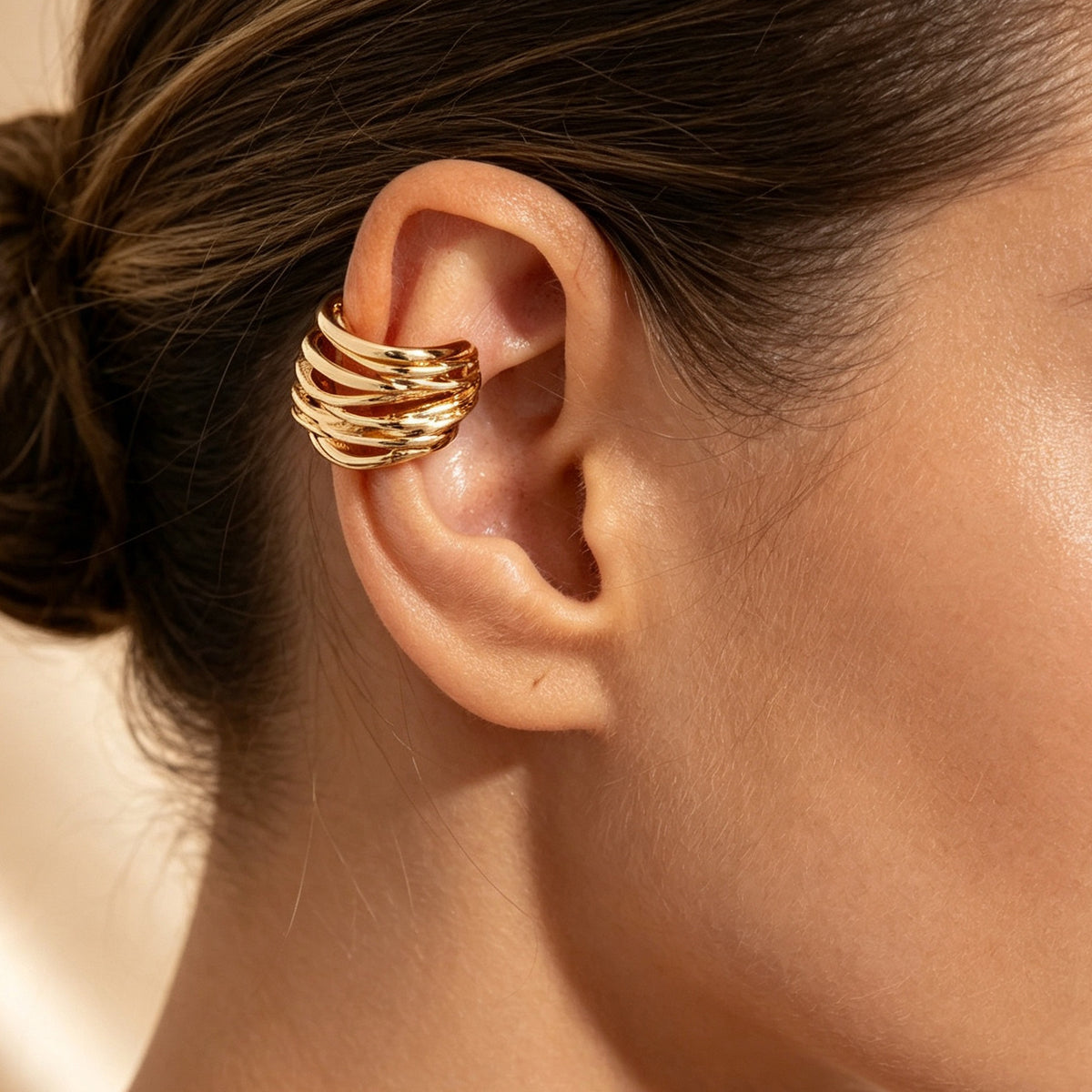 Minimalist Geometric Hollow Multi-layer C-shaped Ear Cuffs Zinc Alloy Plated Earrings for Women