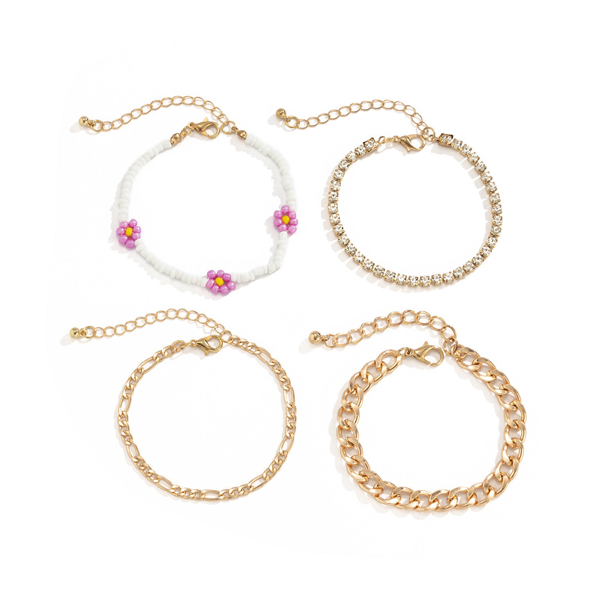 Set di braccialetti con ciondolo a margherita bohémien e catena geometrica cava per donna, gioielli da mano impilabili dolci e audaci