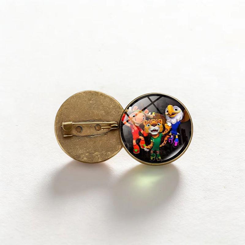 Vintage Bronze Plated Alloy Round Geometric Brooch Pin Unisex Fashion Accessory