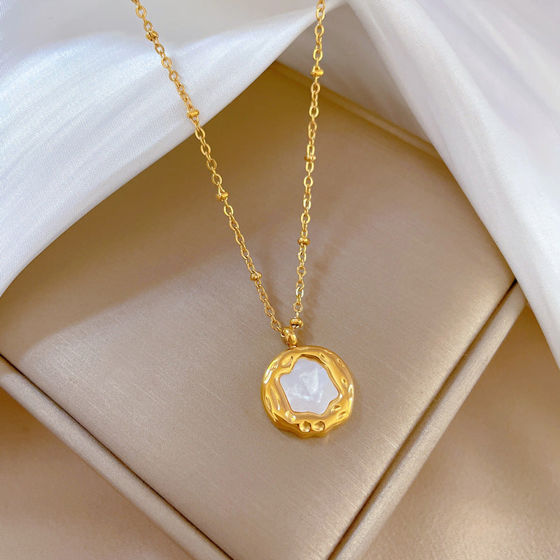 Minimalist Irregular Shell-Shaped Titanium Steel Necklace with Gold Plating for Women