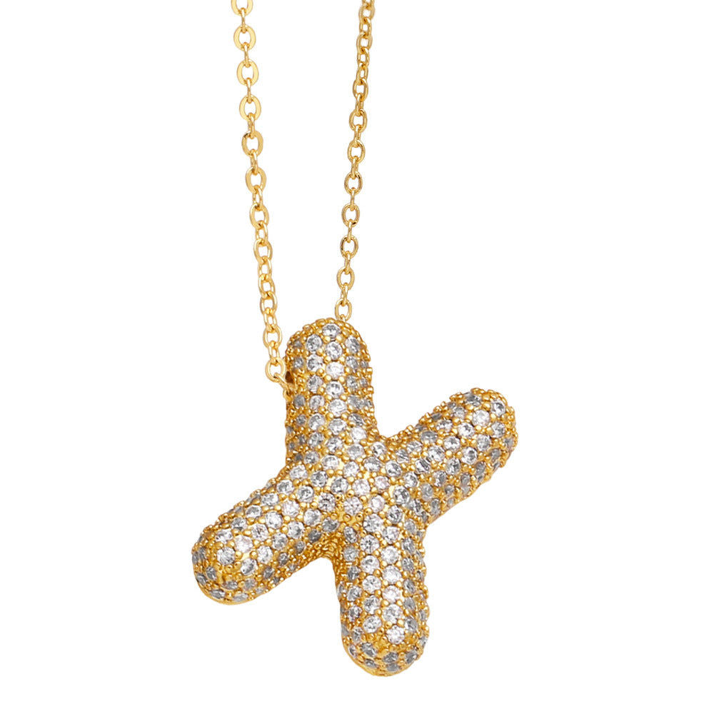 Minimalist Letter Brass Cubic Zirconia Plated Necklace Cable Chain Unisex