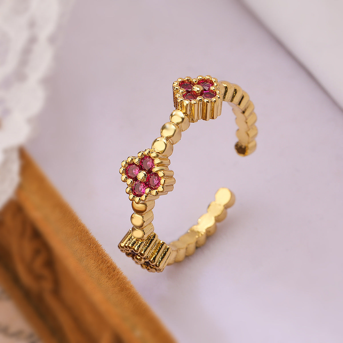 Minimalist Geometric Open Ring for Women Made of Brass with 18K Gold Plating and Zircon Inlay