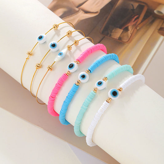 Minimalist Bohemian Evil Eye Geometric Resin Shell Bracelet Set for Women
