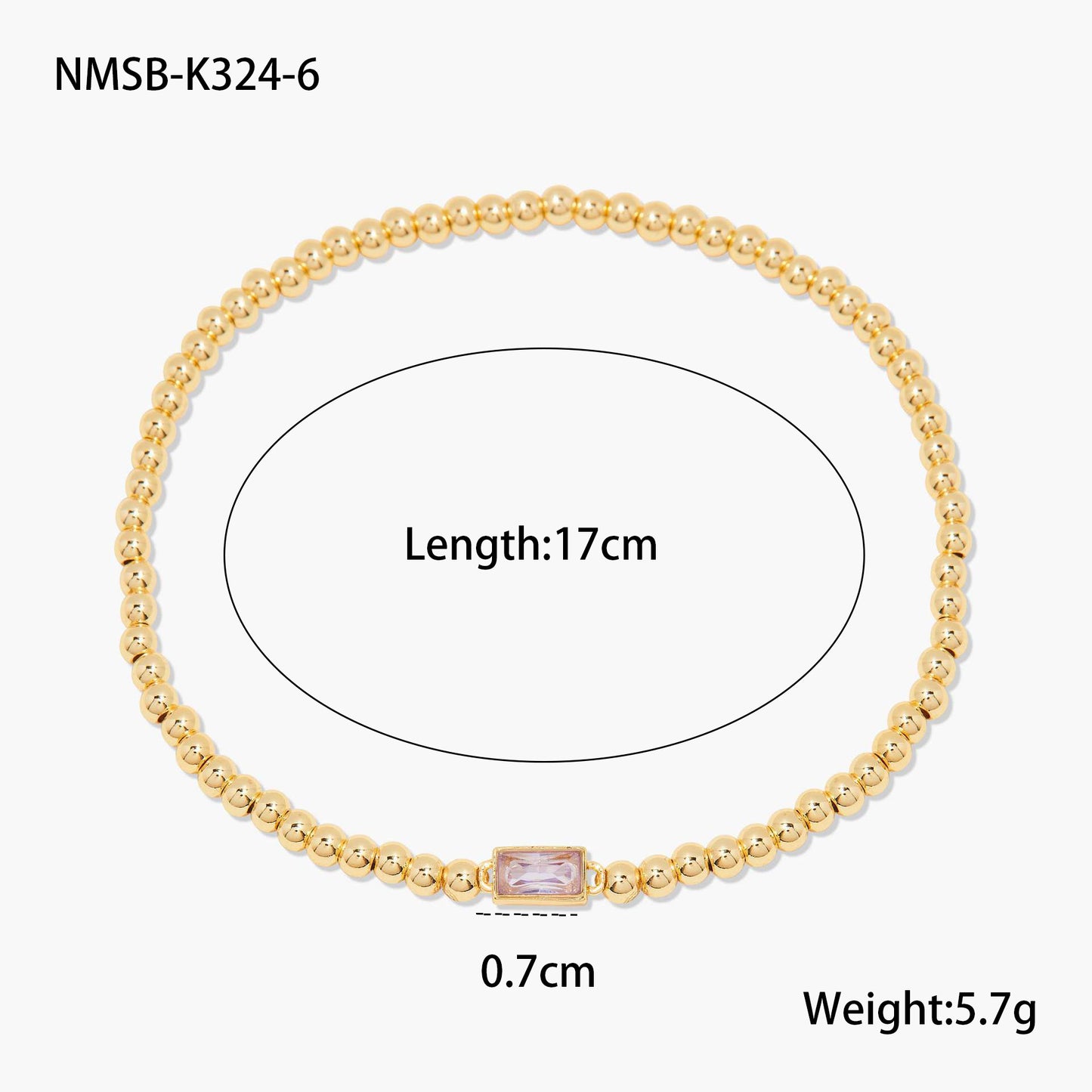 Fashionable OL Style Geometric Stainless Steel Beaded Bracelet with 18K Gold Plating and Colorful Zircon Birthstone Accents