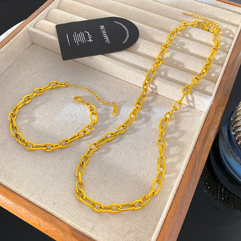 Hip-hop Titanium Steel Rope Cuban Link Chain Necklace with Heart Geometric Pendant PVD Plated Unisex