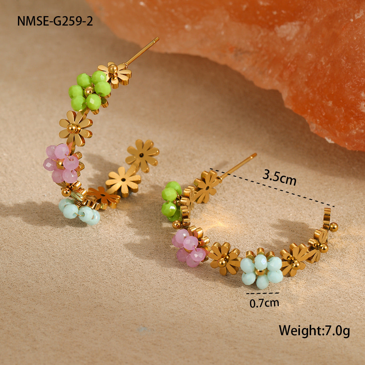 Pendientes de aro de acero inoxidable con forma de margaritas de moda para mujer, con acabado chapado, diseño floral elegante