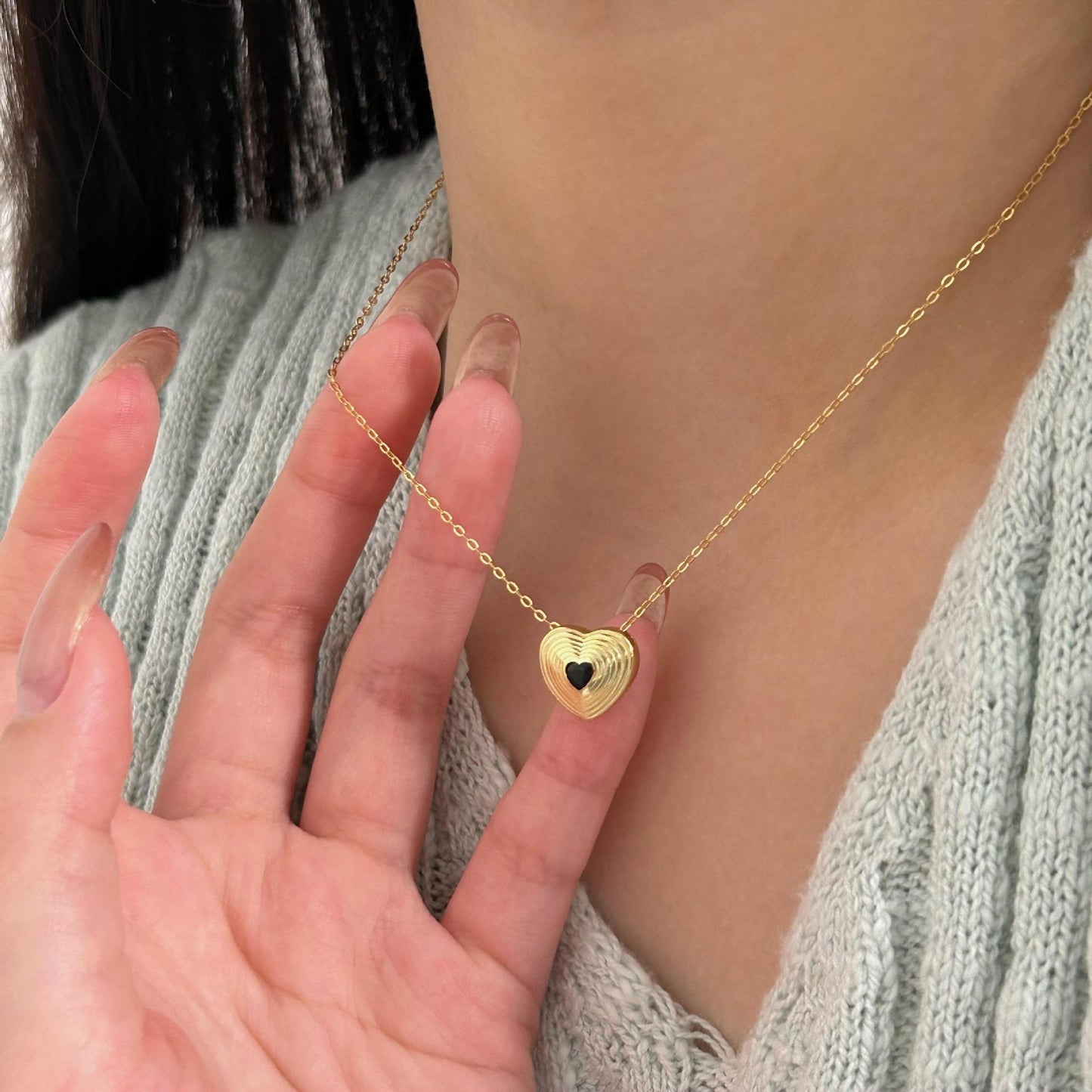 Minimalist Heart-Shaped 925 Sterling Silver Necklace with Plated Finish on Cross Chain