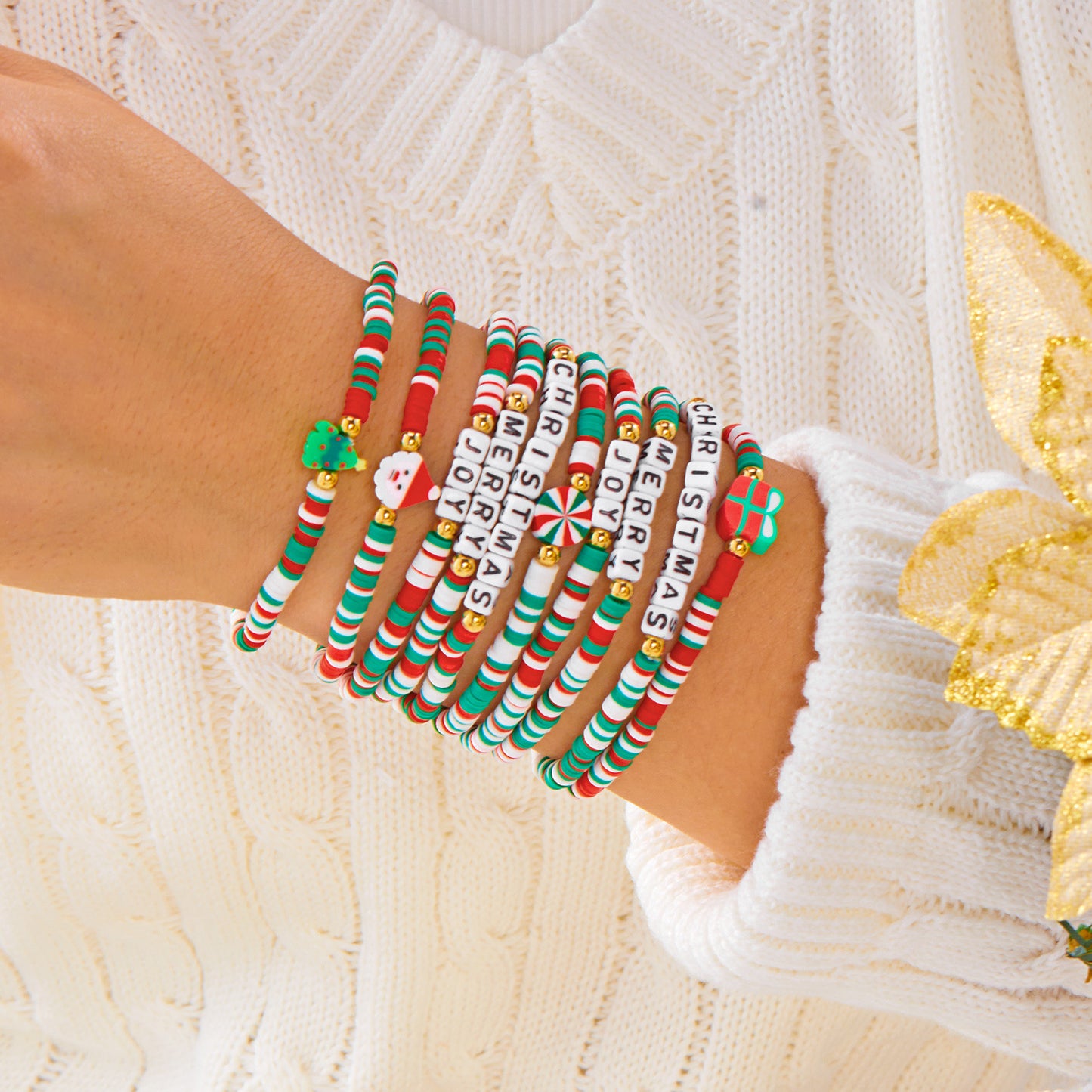 Sweet-Edgy Christmas-Themed Animal-Shaped Alloy Bracelet Set with Electroplated Finish and Elastic Cord
