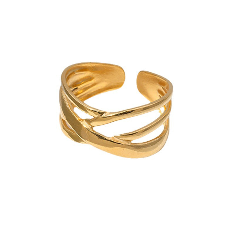 Anello Aperto da Donna Minimalista Geometrico in Acciaio al Titanio con Finitura Placcata e Design Lineare