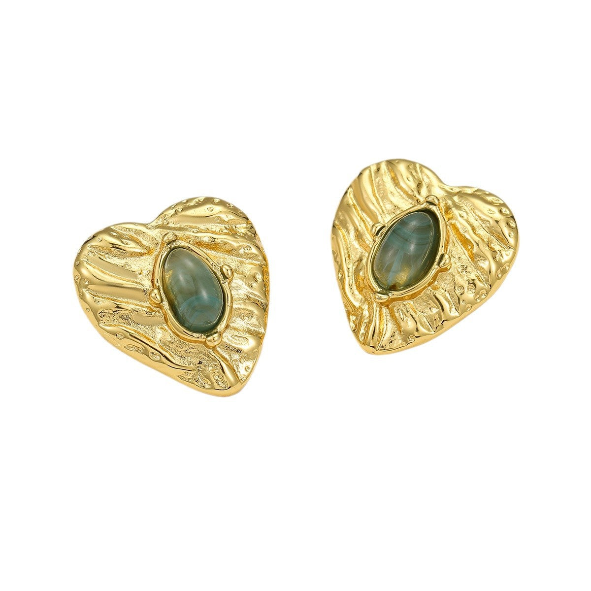 Orecchini a perno a forma di cuore in acciaio inossidabile stile vintage con intarsio in pietra naturale e finitura placcata