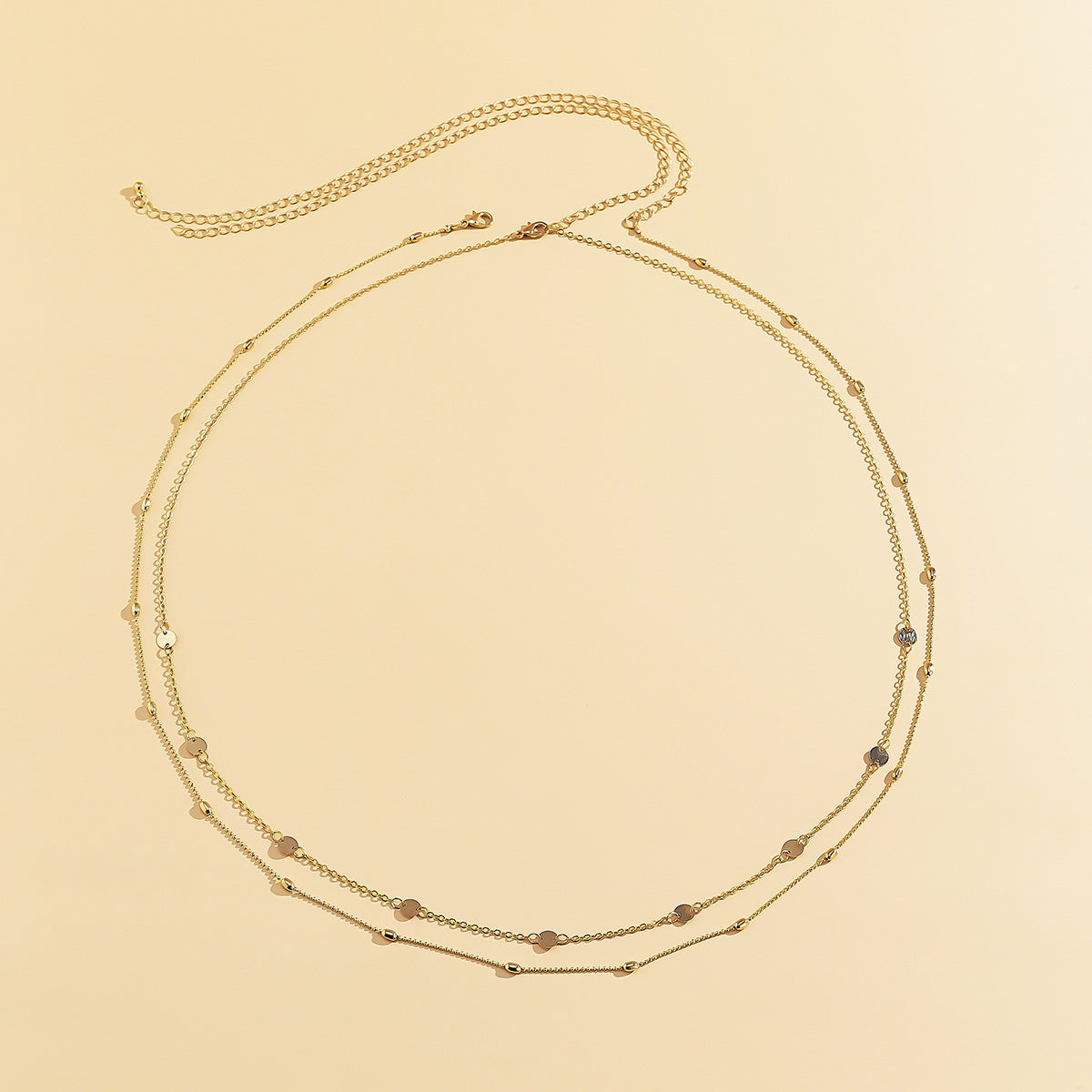 Vintage Casual Geometric Round Polished Brass Double Layer Body Chain with Tassel for Women