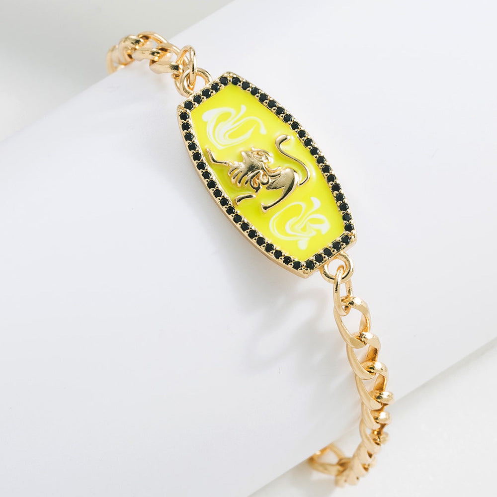 Bracciale Minimalista Zodiacale Geometrico in Rame con Placcatura in Oro 18K e Finitura Smaltata da Donna
