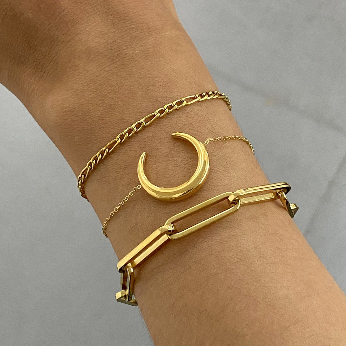 Geometric Plated Stainless Steel Bracelet Set for Women