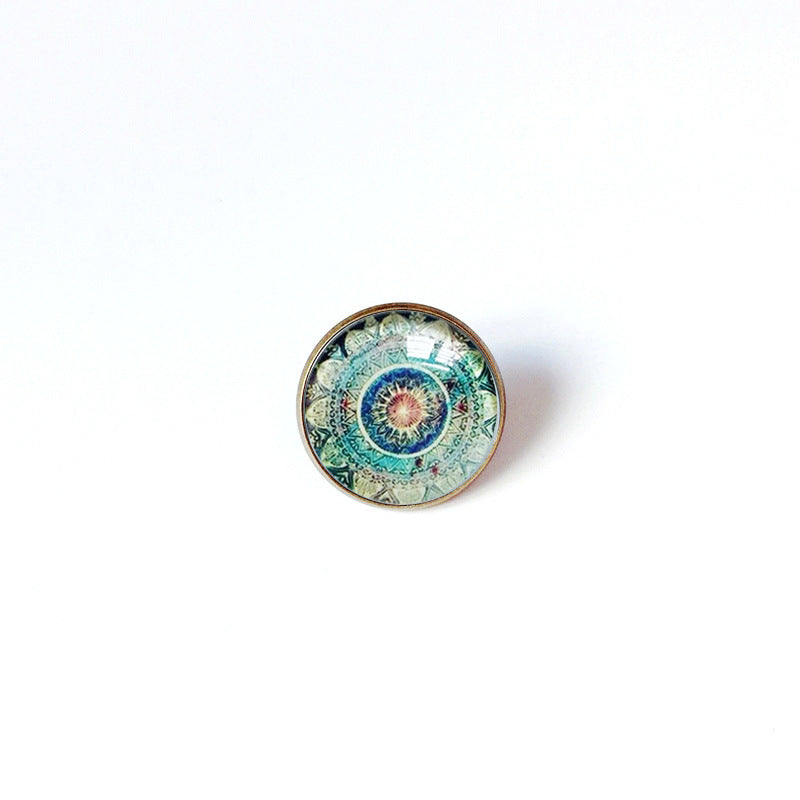 Broche floral vintage bohemio de mandala en latón con acabado chapado para mujeres y hombres