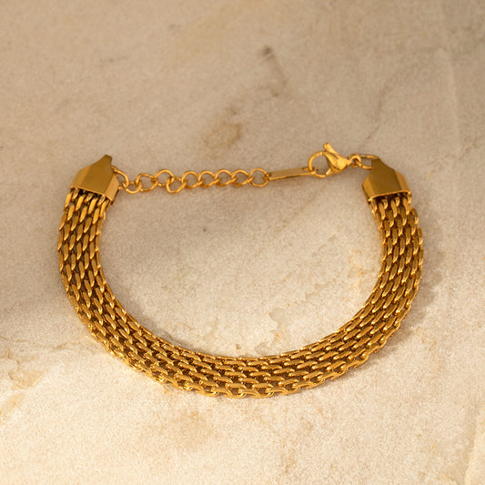 Pulsera Geométrica de Acero Inoxidable con Incrustaciones de Circonitas para Mujer, Acero de Titanio y Cadena con Acento de Oro Laminado de 18K