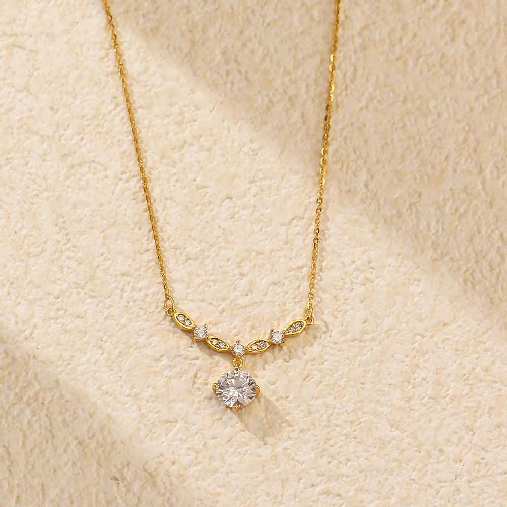 Collana a maglie forzate con zirconia cubica placcata in argento sterling 925, lusso elegante, geometrica rotonda e ovale, da donna