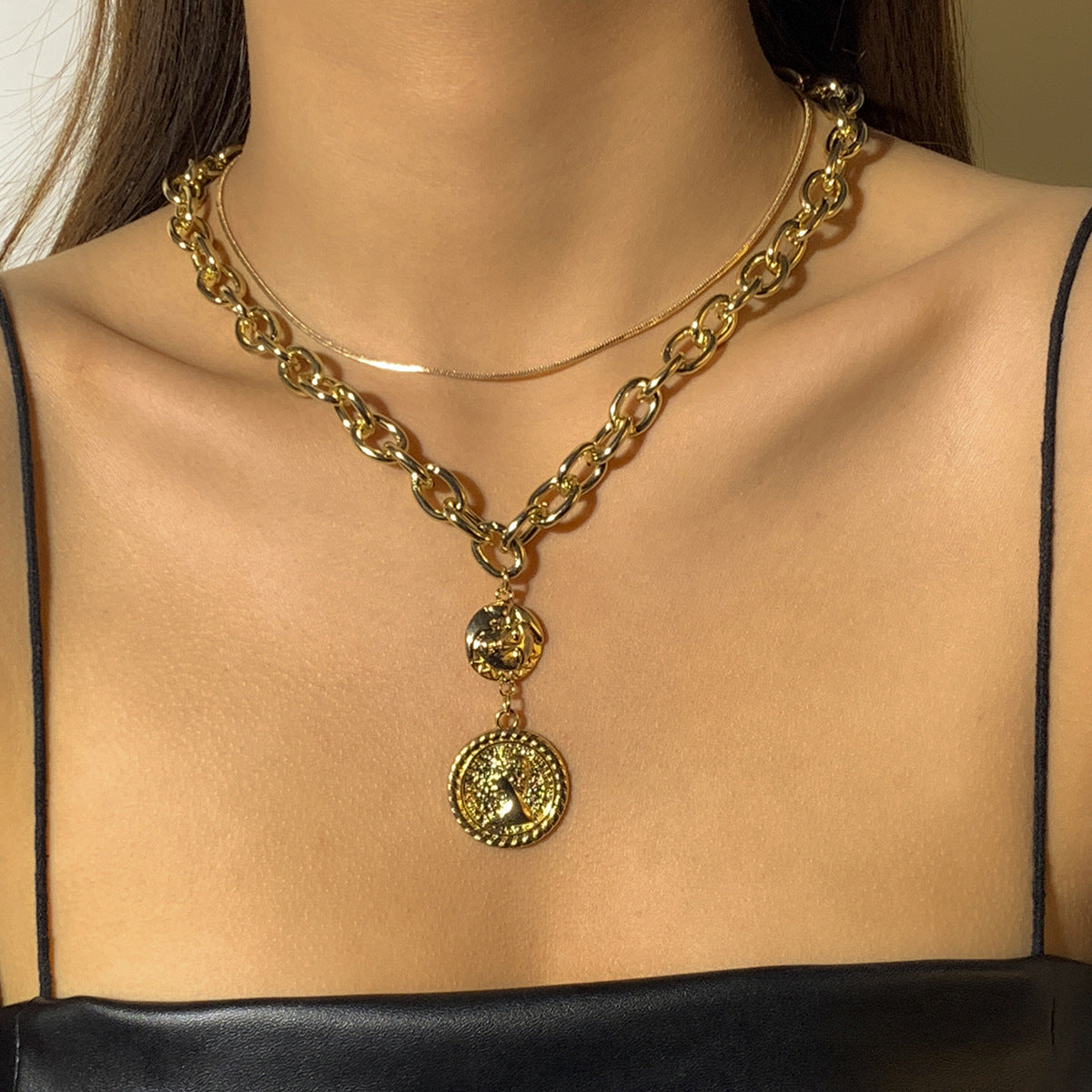 Vintage Punk Hip-hop Geometric Cross Pendant Aluminum Alloy Brass Snake Chain Necklace for Women