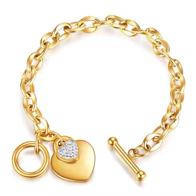 Minimalist Geometric Titanium Steel Hand Bracelet with Gold Inlay and Peace Knot Design for Women