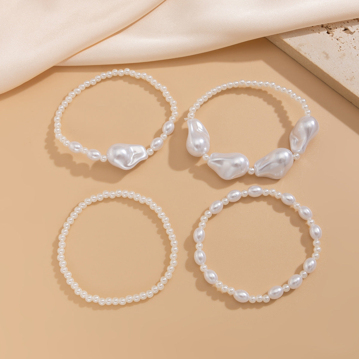 Minimalist Elegant Geometric Irregular Pearl Bracelet Set for Women