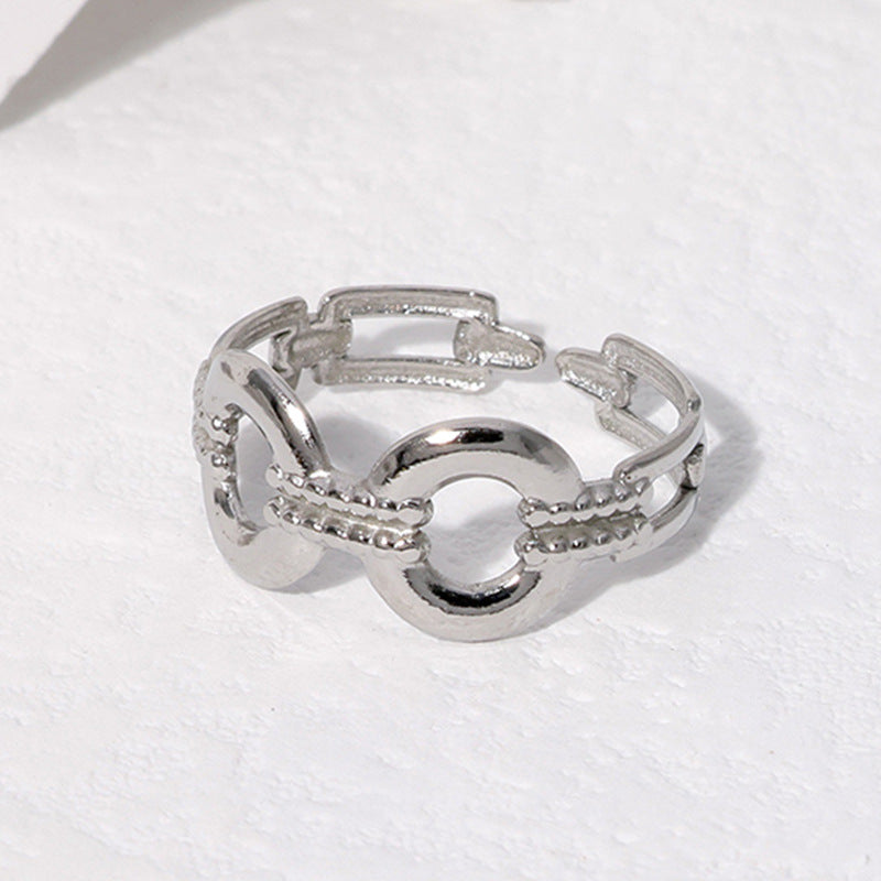 Fashionable Geometric Titanium Steel Adjustable Open Ring for Women with Plated Finish