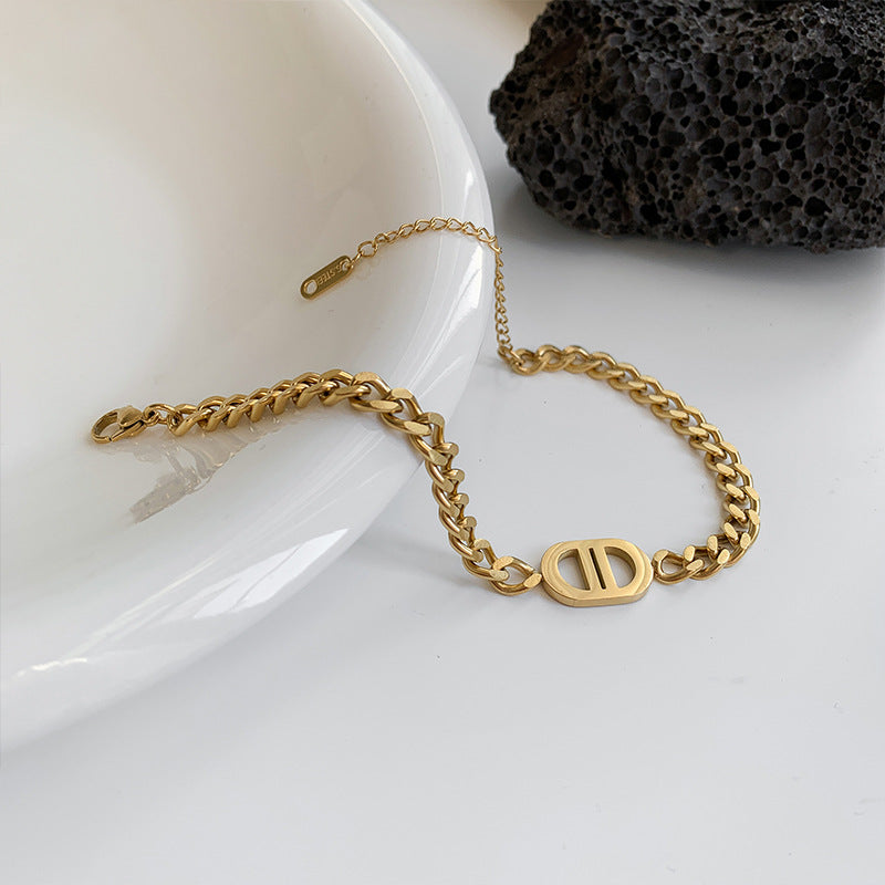 Minimalist Geometric Titanium Steel Bracelet with Electroplating Finish for Women, Luxury Style Fashion Accessory