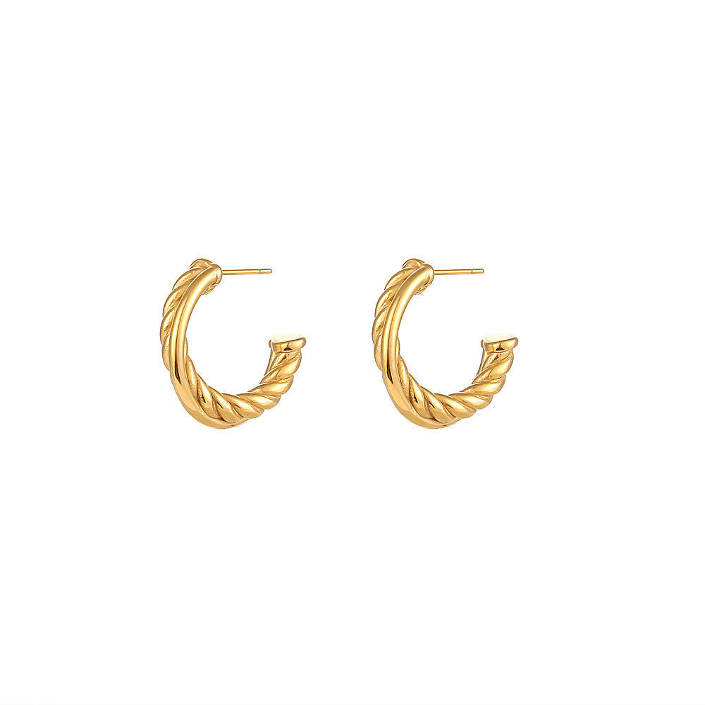 Orecchini vintage eleganti placcati oro 18K in acciaio al titanio geometrici cavi a doppio strato a forma di C