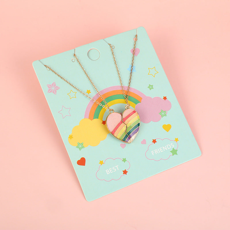 Collana in lega smaltata a forma di cuore minimalista con catena a croce per bambini e ragazzi