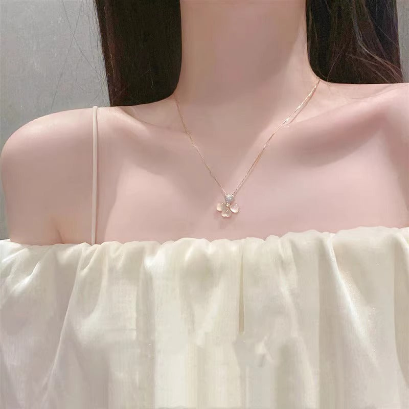 Collana Originale in Acciaio al Titanio a Forma di Trifoglio con Ciondolo in Pietra Occhio di Gatto su Catena ad O per Donne e Uomini