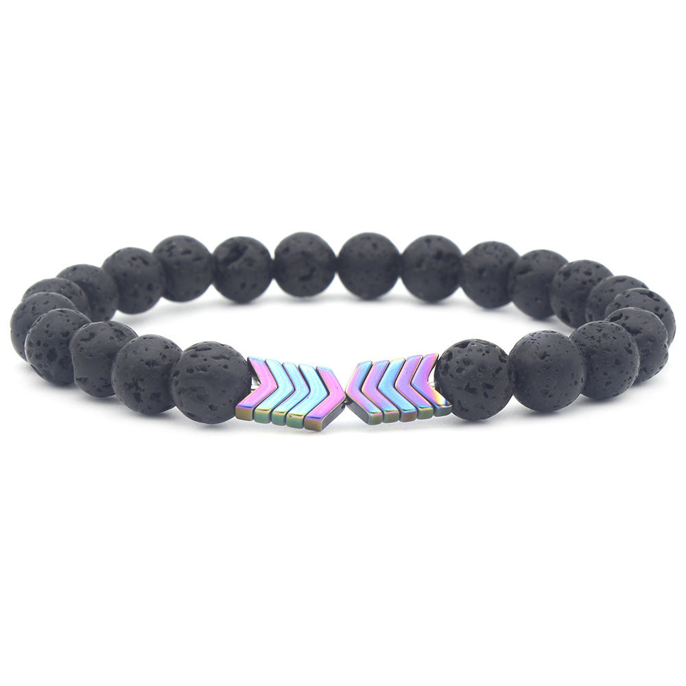 Creative Geometric Triangle Volcanic Stone and Hematite Handmade Bracelet for Unisex