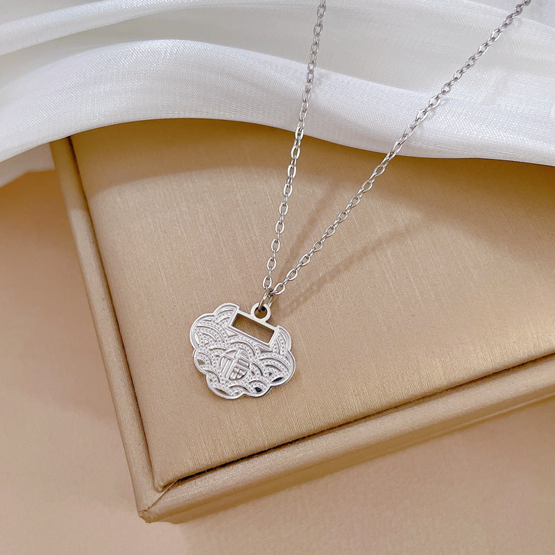 Minimalist Cloud and Fortune Lock Pendant Necklace in Titanium Steel with Gold Plating for Women and Men