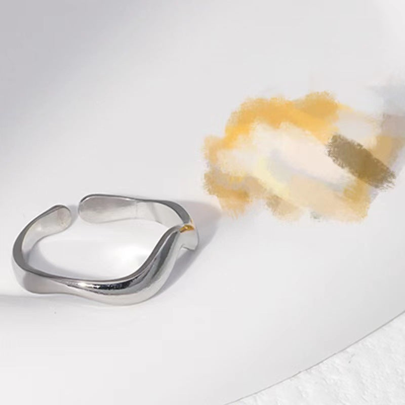 Anello Aperto Minimalista in Acciaio Inossidabile Geometrico da Donna con Finitura Placcata e Design a Linea Pulita