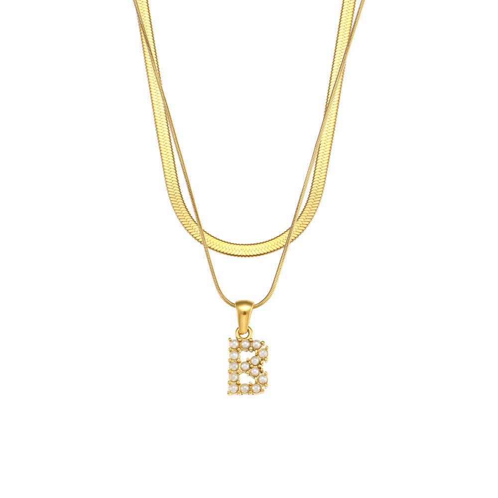 Collana con Pendente a Lettera alla Moda in Acciaio Inossidabile con Finitura Placcata e Catena Serpentina da Donna
