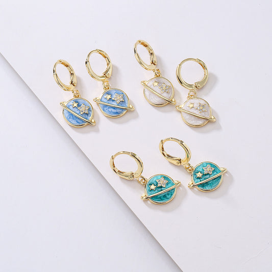 Minimalist Geometric Earrings for Women Made of Copper with Gold Plating and Enamel Finish, Micro-Paved Zirconia Accent