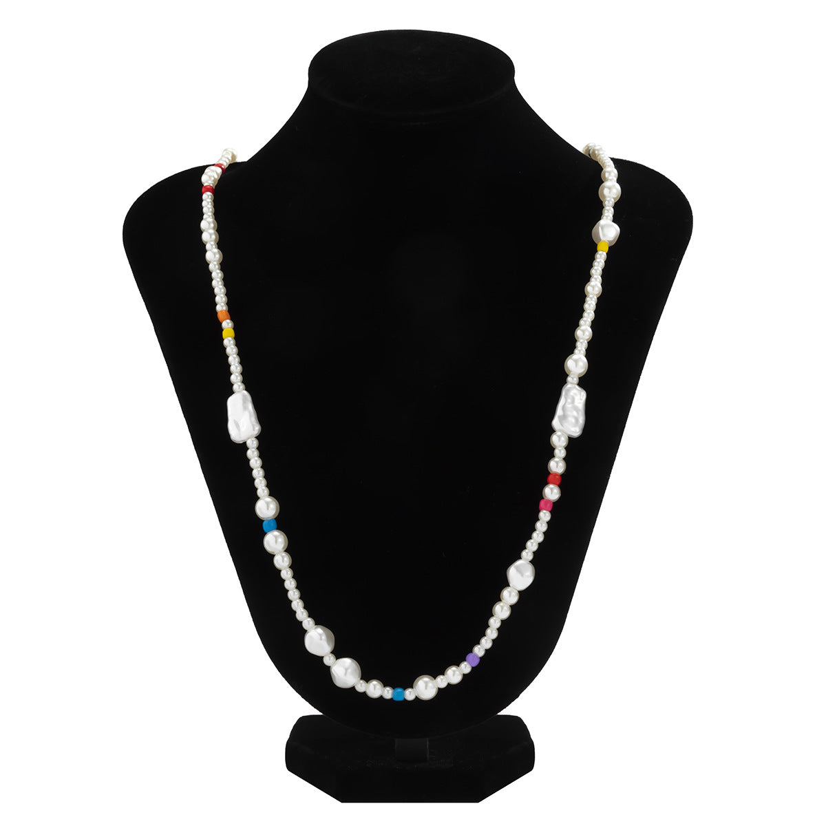 Collana Lunga con Nappe a Geometria Irregolare in Stile Bohemien da Donna con Perle Imitazione e Perline in Resina su Catena a Sfere