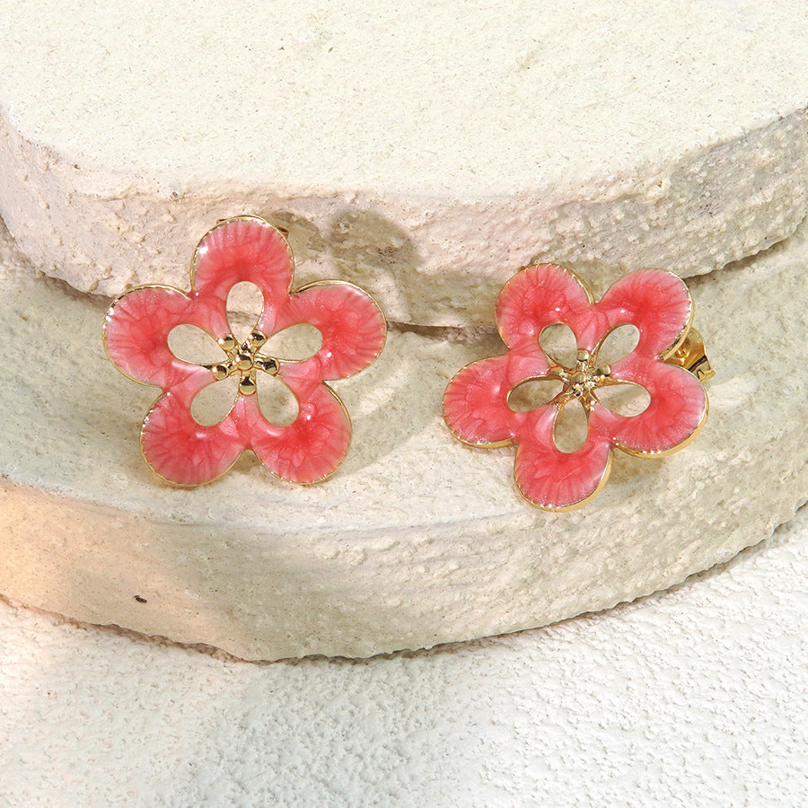 Sweet Drip Oil Floral Stainless Steel Earrings