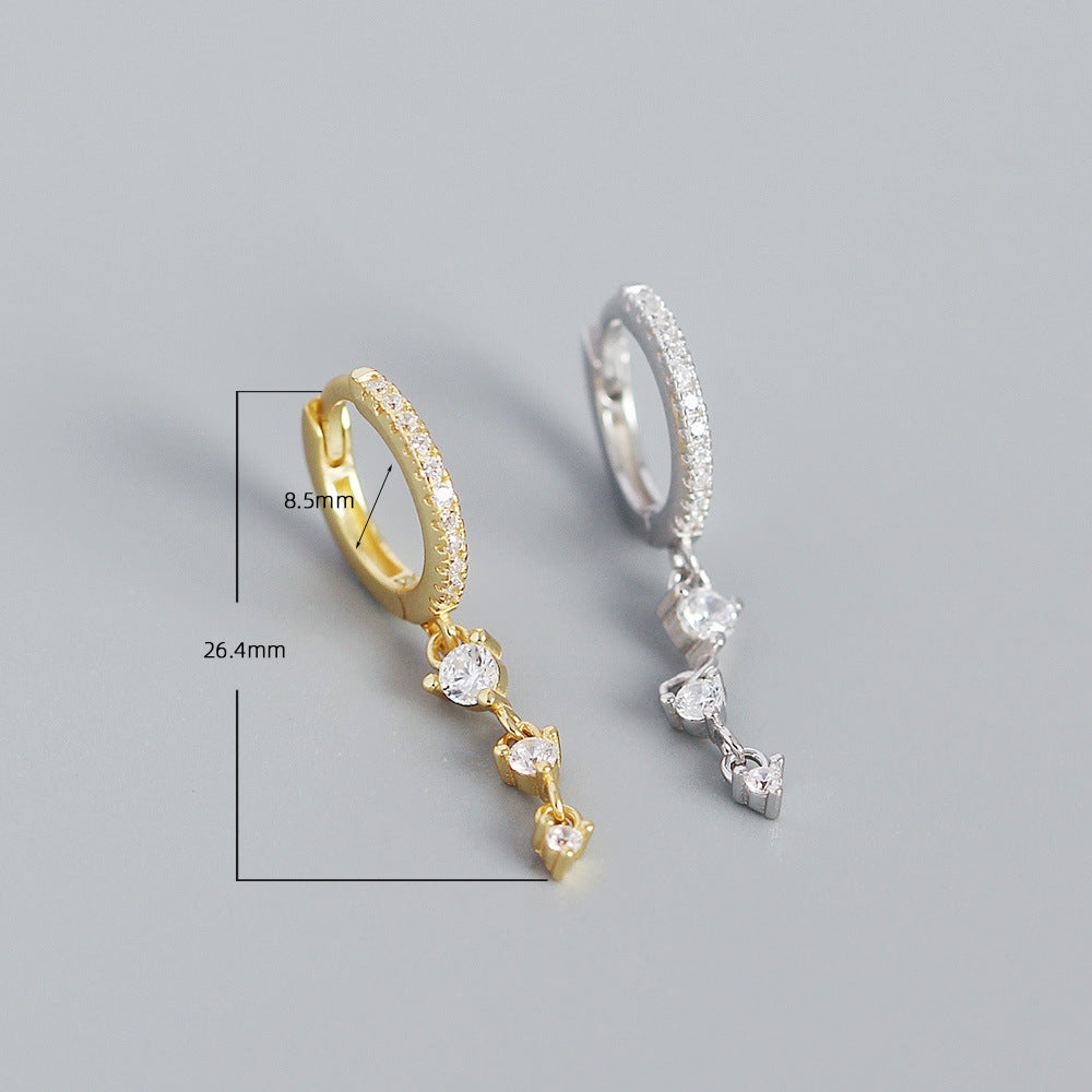Orecchini pendenti vintage minimalisti in argento sterling 925 con intarsio di strass rotondi geometrici