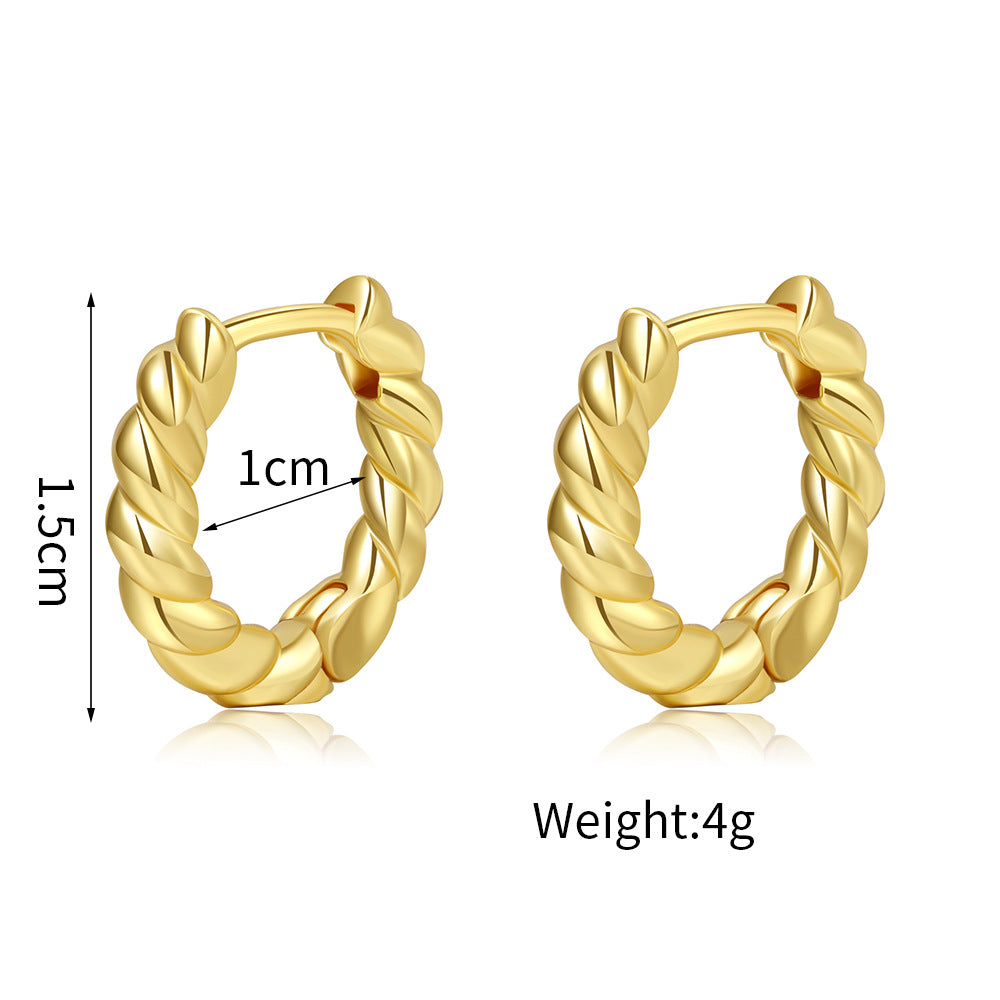 Minimalist Geometric C-Shape Twisted Gold Plated Brass Hoop Earrings