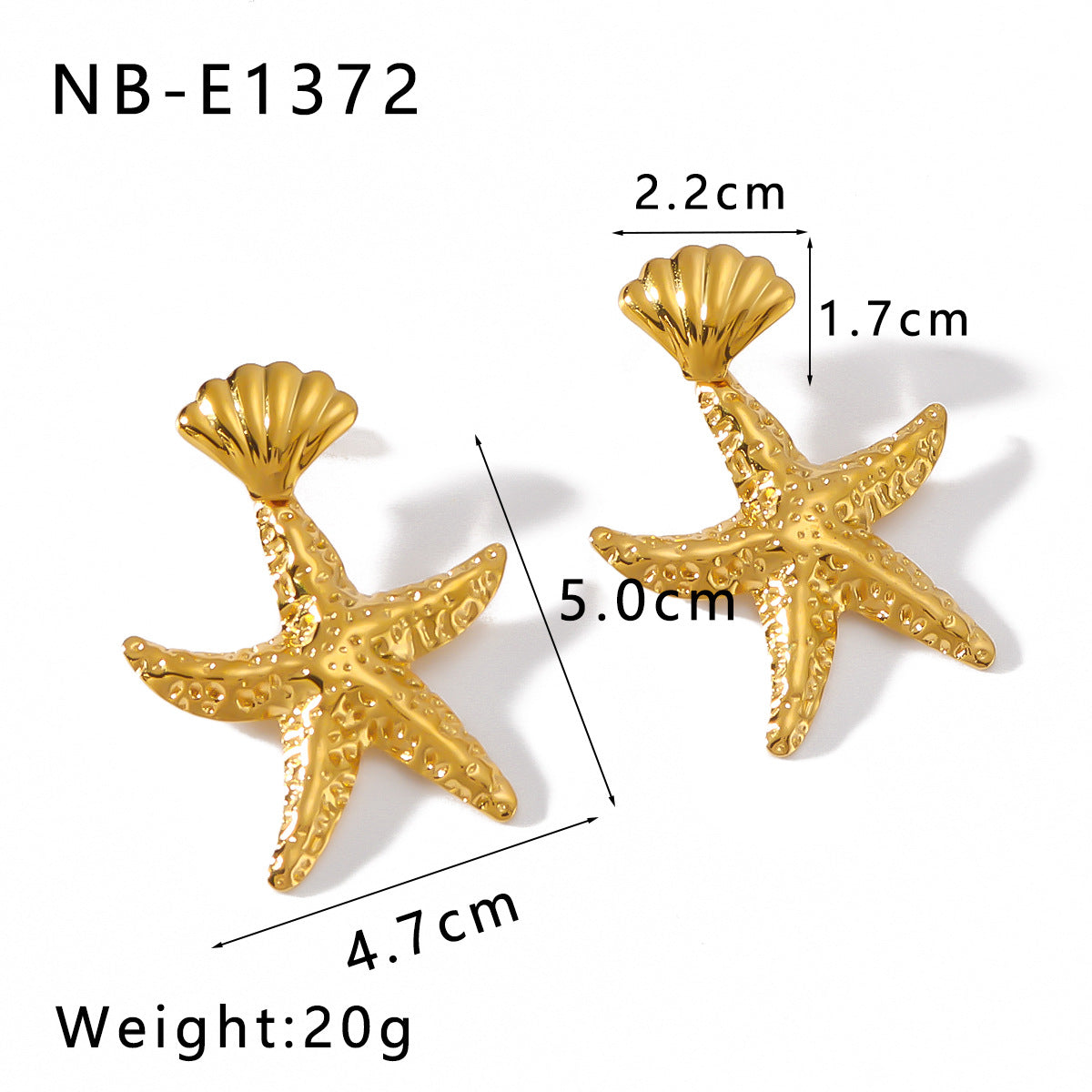 Minimalist Ocean-Inspired Stainless Steel Gold-Plated Star and Asymmetrical Shell Earrings for Women