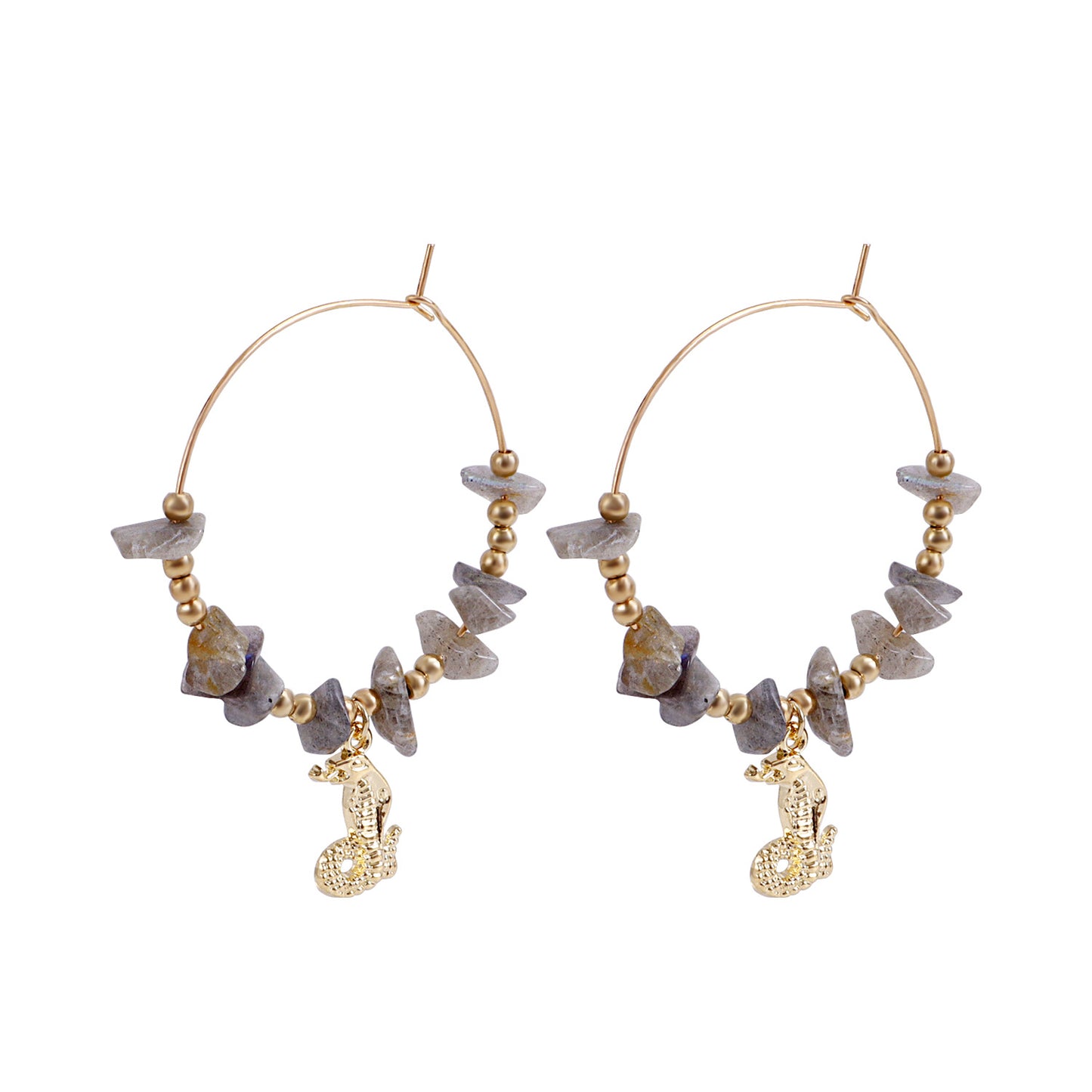 Pendientes de aro bohemios geométricos de turquesa para mujer con acabado de aleación chapada y motivo lunar inspirado en la naturaleza