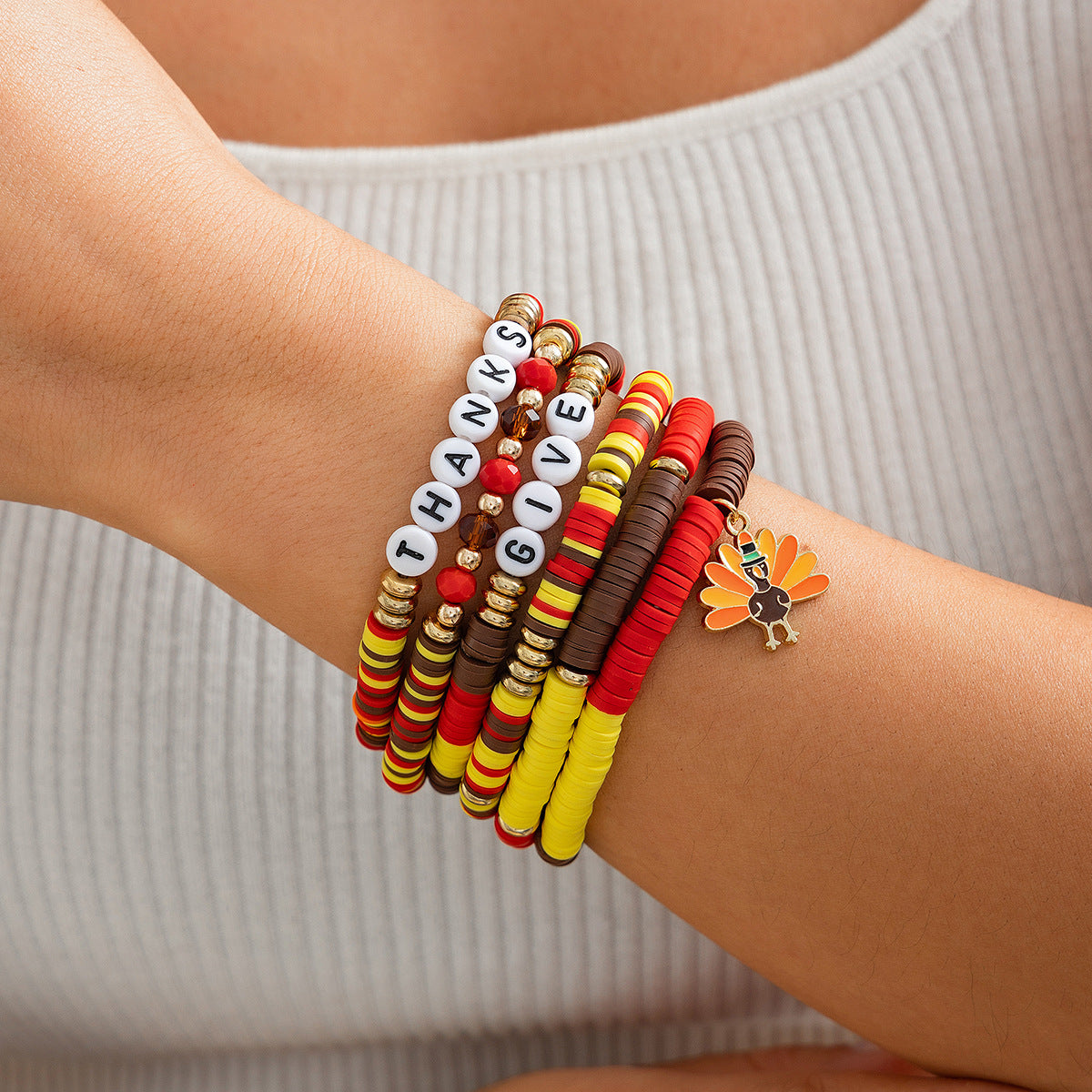 Creative Handmade Plated Resin Leaf Charm Bracelet Set for Women