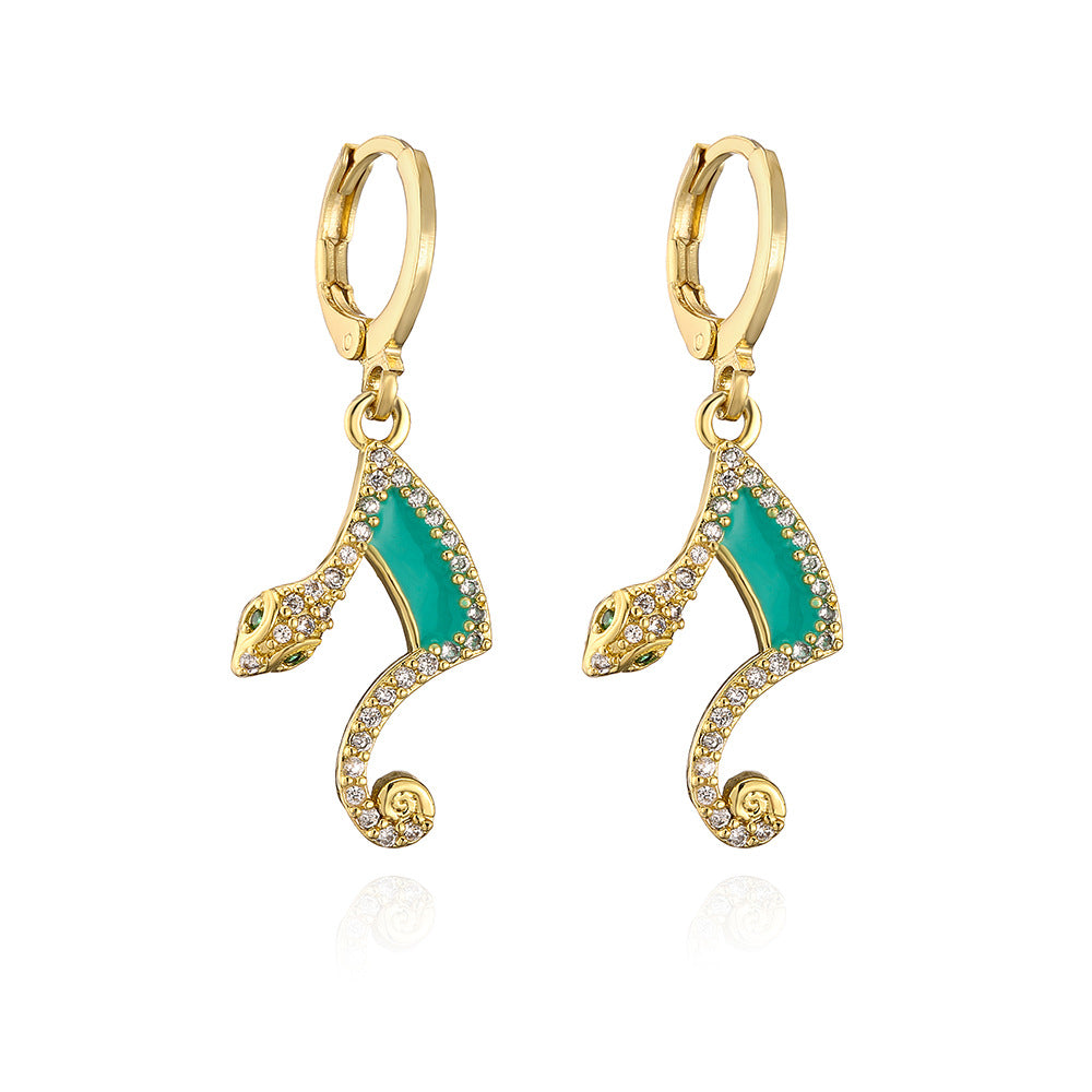Geometric Copper Pendant Earrings with 18K Gold Plating and Enamel Finish for Women