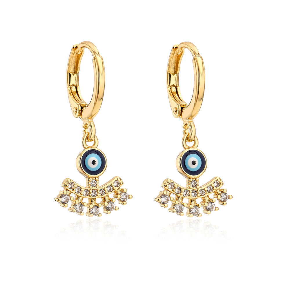 Geometric Demon Eye Earrings for Women with Copper Base Plated in 18K Gold and Enamel-Set Zirconia
