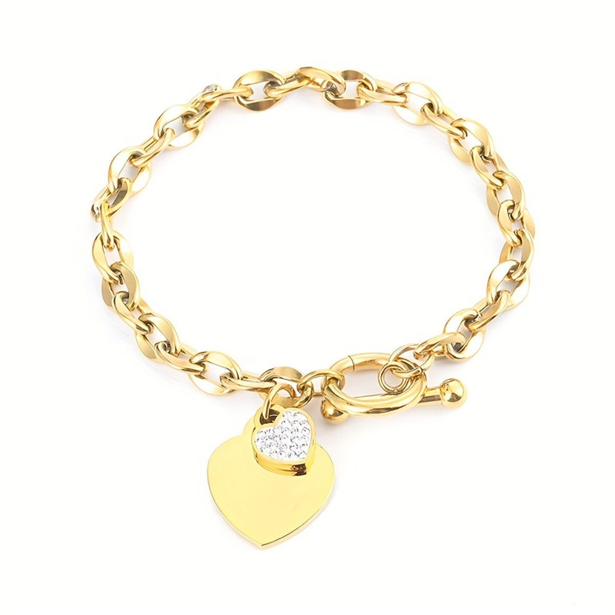 Minimalist Heart-Shaped Titanium Steel Bracelet for Women with Plated Finish and OT Clasp