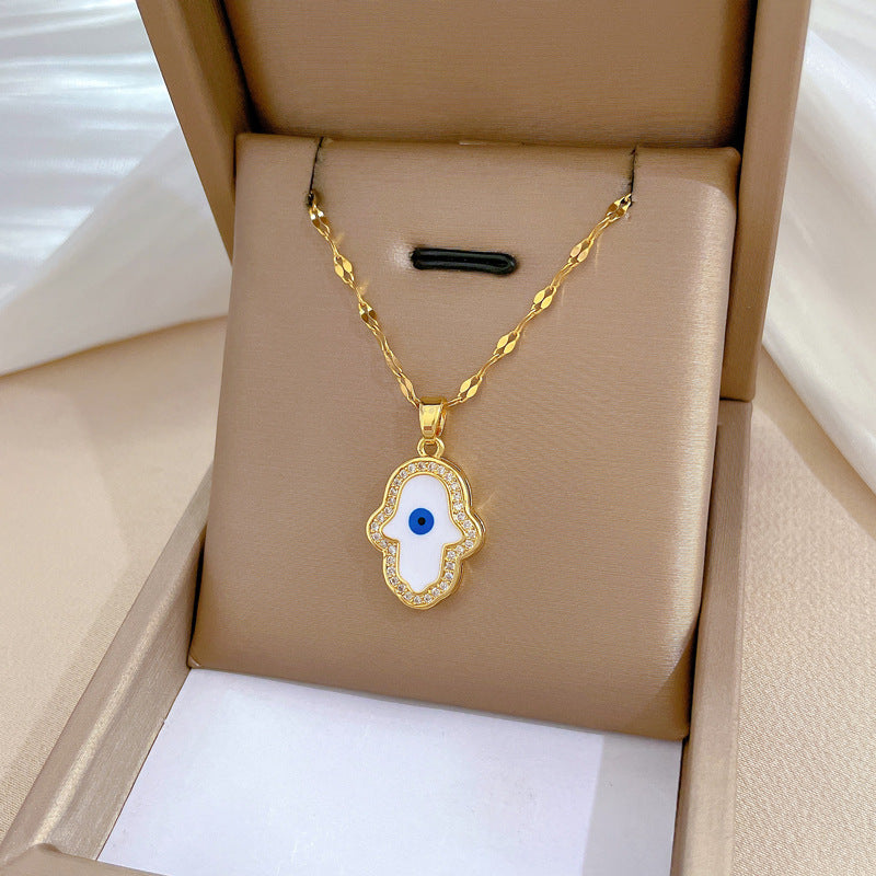 Collar con colgante de luna geométrica para mujer en acero de titanio con acabado chapado, elegante cadena de clavícula para bodas y fiestas