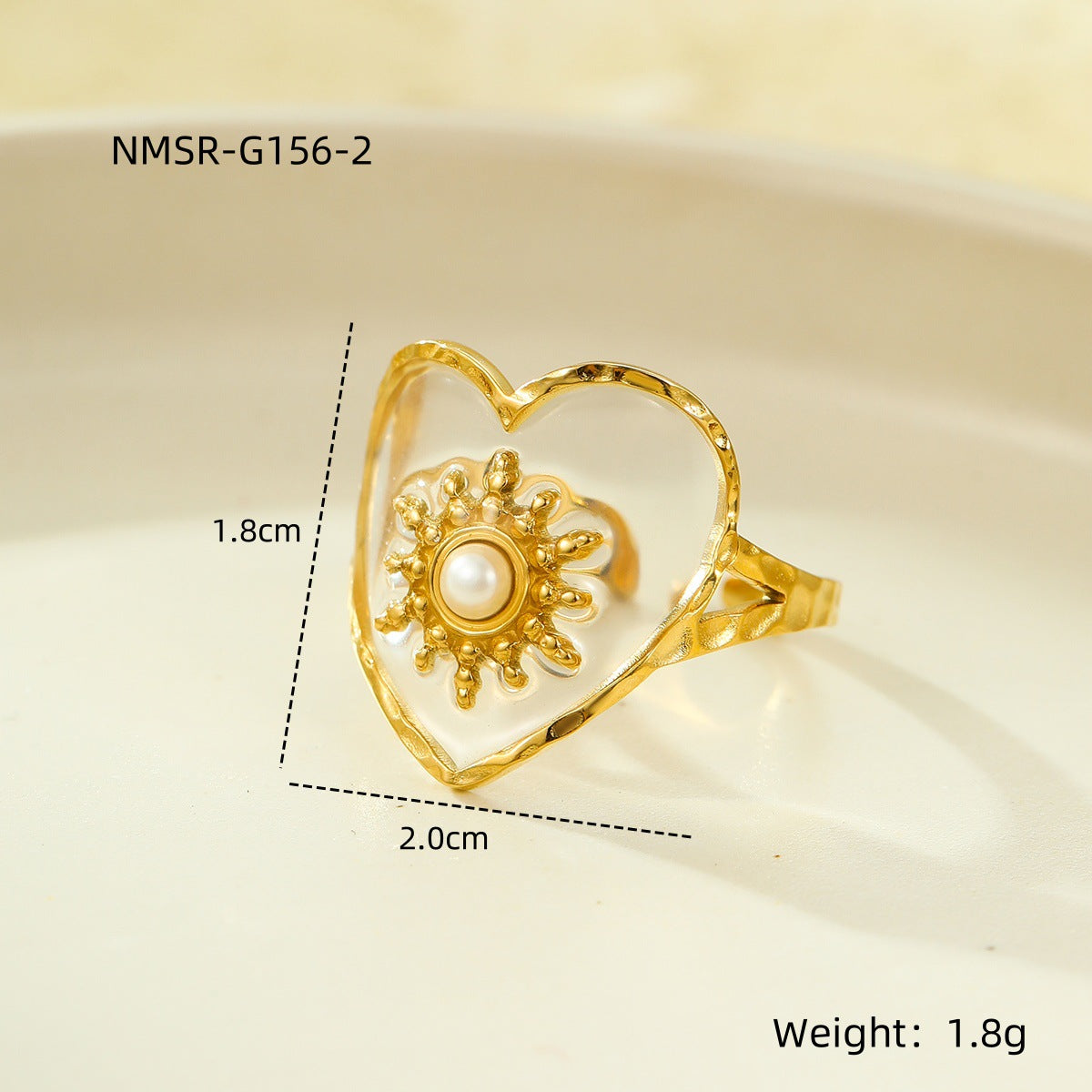 Light Luxury Floral-Shaped Stainless Steel Ring for Women with Epoxy Resin Preserved Flowers and Plated Finish