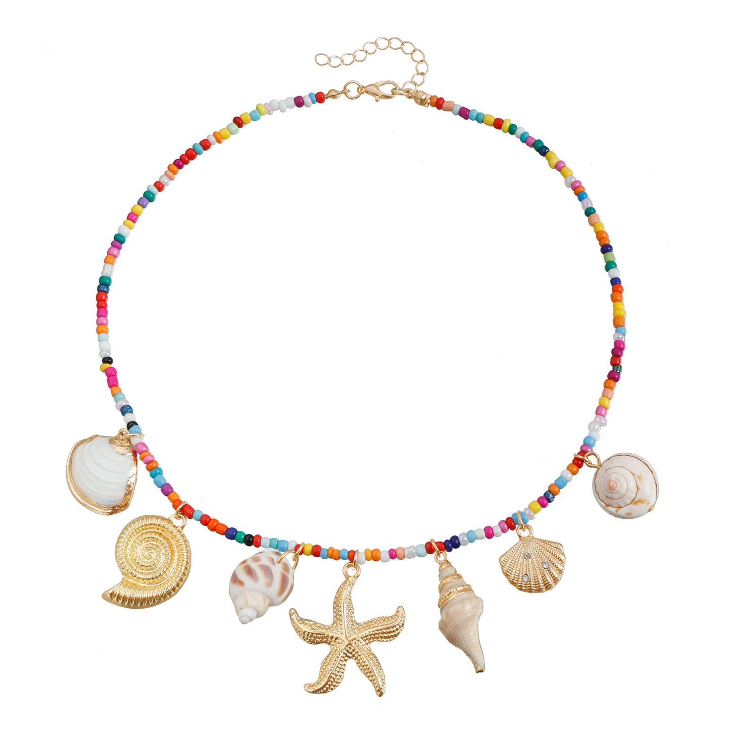 Collar estilo bohemio con temática playera con colgante de concha de forma geométrica, material de aleación con acabado chapado, cadena para clavícula de mujer