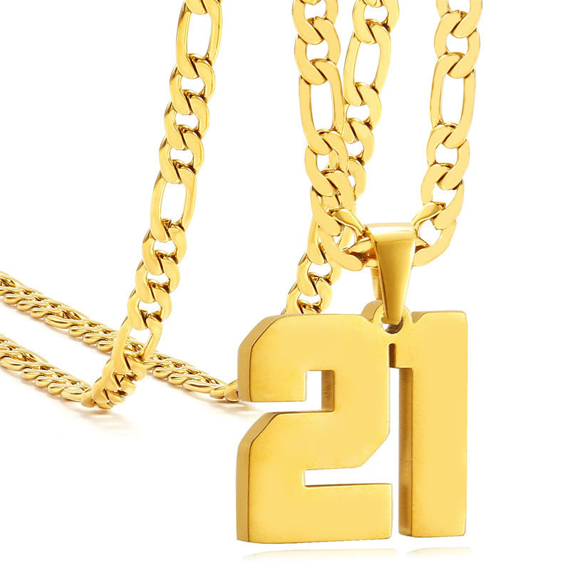 Minimalist Numeric Pendant Necklace for Men and Women Stainless Steel Chain with Polished Titanium Steel Charm
