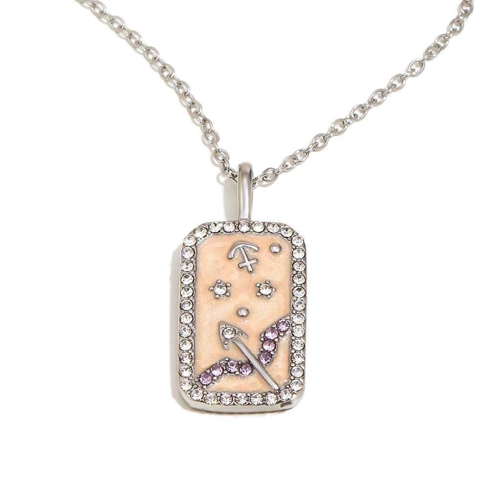 Collana con Pendente Minimalista Costellazione Zodiacale da Donna in Acciaio Inossidabile con Placcatura in Oro 18K e Intarsi in Smalto Dettagli in Strass Completi