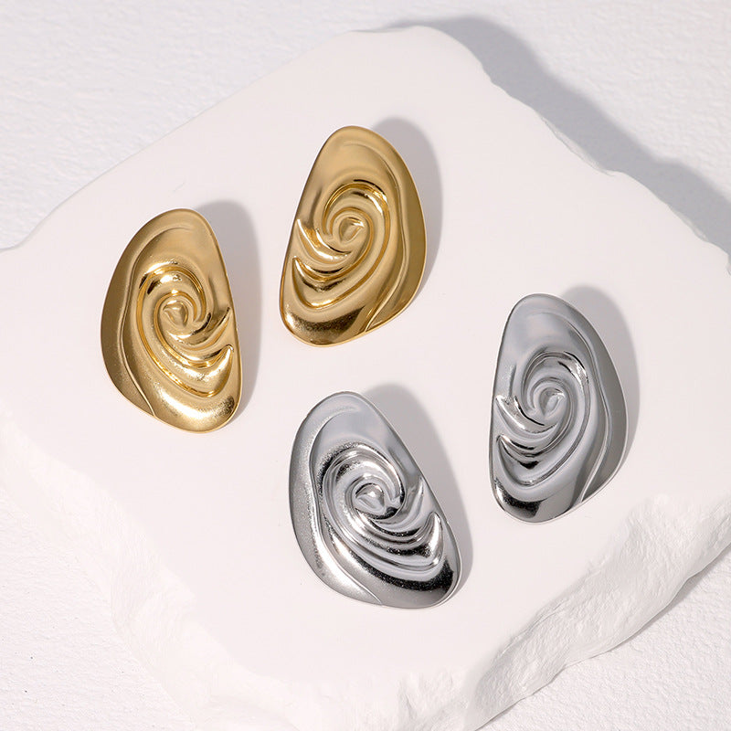 Minimalist Seashell-Shaped Stainless Steel Ear Studs with Gold Plating, Irregular Design, Fashionable and Luxe Women's Earrings